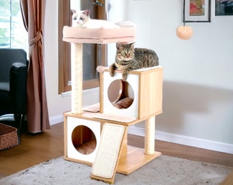 Cat Tree-Cat Tower with Double Condos-Scratching Sisal Posts-35 Inches Wooden Cat Tree Tower