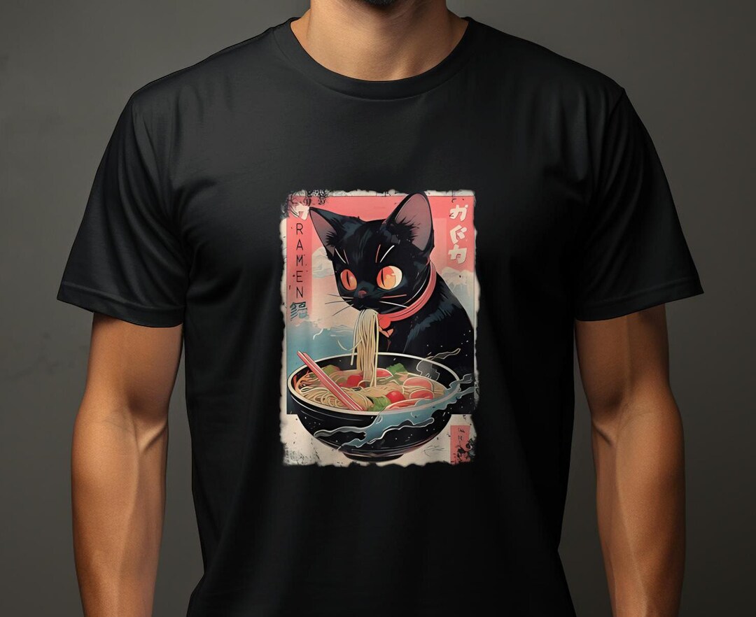 Cute Cat Ramen Noodle Japanese Anime Tee - Kawaii Shirt for Cat Lovers ...