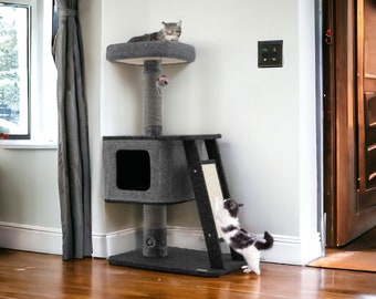 Cat Tower, Cat Climb Stand Scratching Ramp & Posts, Cat Condo, Jingling Fur Ball, Play, Rest, Exercise Multi-Platform Cat Activity