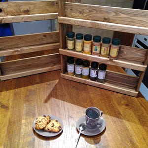 Recycled wood spice rack, rustic kitchen shelf, sustainable spice storage image 10