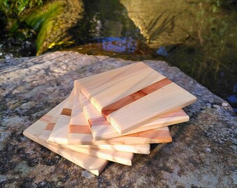 6 sous-verres carrés en bois de récupération. chêne avec incrustations boisée - Élégance Naturelle pour Votre Table