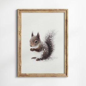 Squirrel Painting | PRINTABLE | Wall Art | Squirrel in Snow Art Print | Digital Art | Instant Download