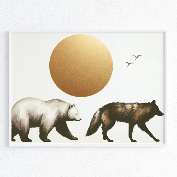 Golden Wall Decor | Wild Animals Painting | Gold Art Print | Printable | Digital Download Art