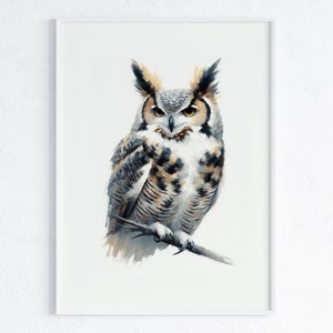 Owl Art Print | Great Horned Owl | PRINTABLE Artwork | Wall Art Decor | Digital Download
