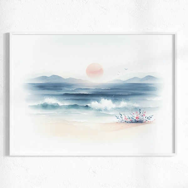 Watercolor Sea Wave Wall Art | Coastal Painting | Art Print | Printable | Digital Download Art