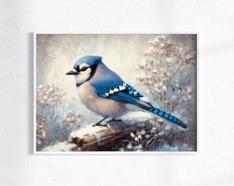 Blue Jay Bird Wall Art | Winter Bird Art Print |  Bird Painting | PRINTABLE | Digital Download