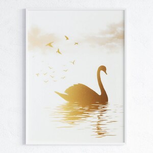 Modern Gold Swan Art Print | PRINTABLE | Wall Art | Luxury Living Room Decor | Digital Download