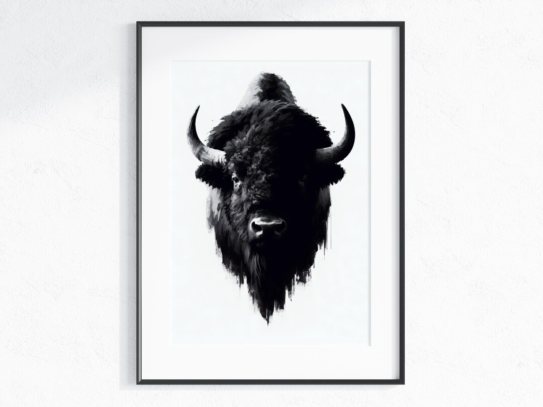Buffalo Art Print – Black and White Bison Wall Art, Modern Wildlife ...