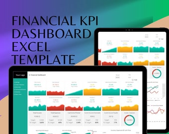 Modello Excel per dashboard KPI finanziari / Monitoraggio di entrate, margine di profitto, flusso di cassa, crediti e debiti / Monitoraggio delle prestazioni aziendali / Multi-tema