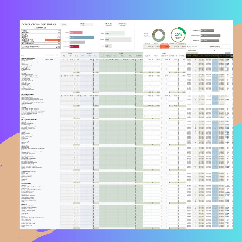 Home Construction Budget Planner Excel & Google Sheets | Gantt Chart | Cost Tracker | Renovation Budget | House Building Template image 8