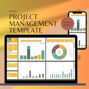 Projectbeheersjabloon, Excel-projectdashboard. Projectsjabloon, Gannt-diagram, kanbanbord, takentracker, gegevensbeheer