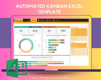 Kanban Board Excel Template | Automated Task Tracker | Project Workflow Dashboard | Priority, Team, Status | Agile Planner Excel