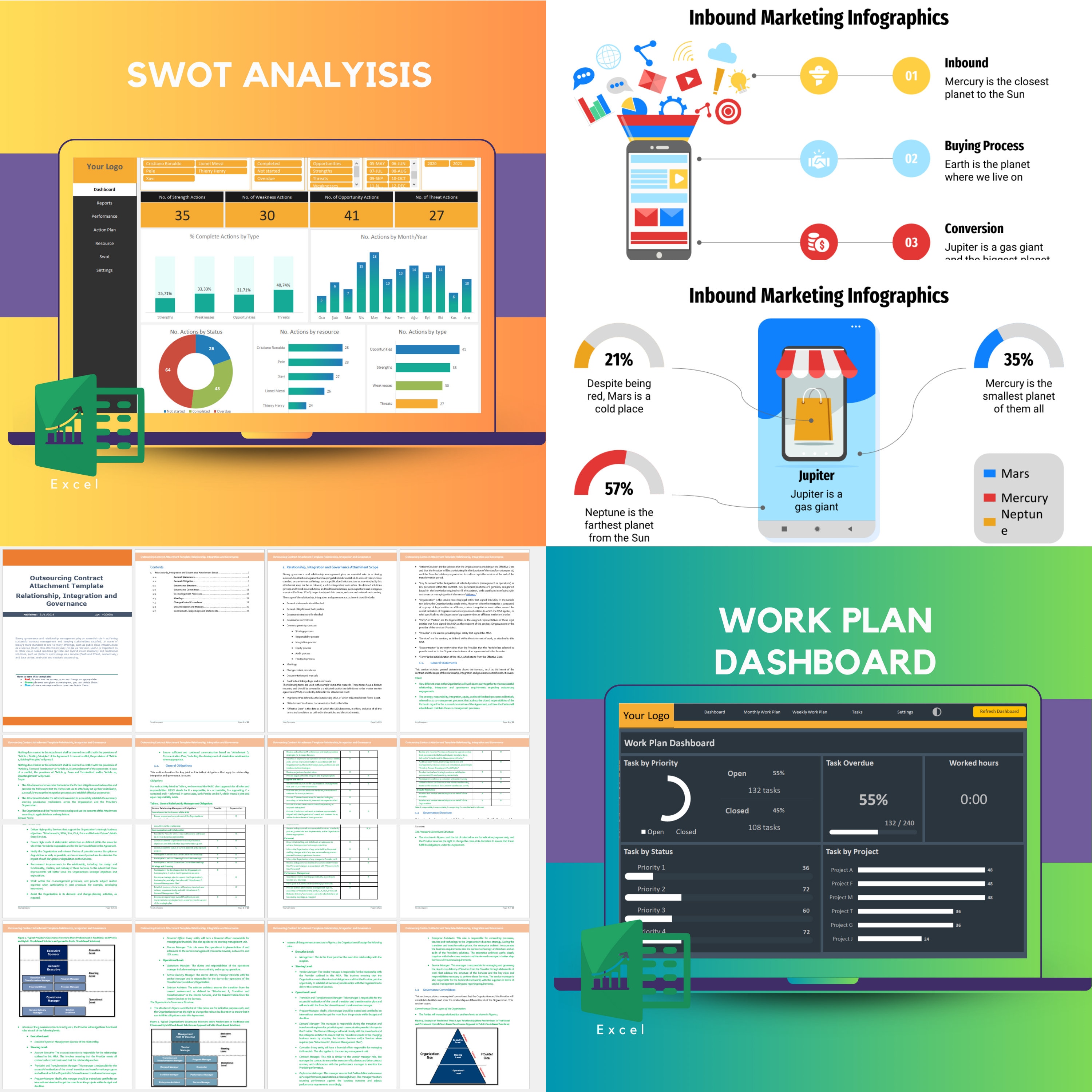 Project Management Bundle | 15 Excel Templates | Gantt, Kanban, Swot ...