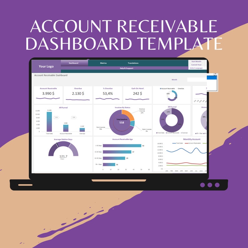 Modèle de tableau de bord des comptes clients : gestion des flux de trésorerie Excel image 3