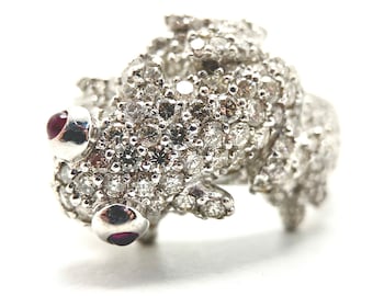 Frog ring, frog ring in white gold with rubies and diamonds, ring handmade in white gold and rubies and diamonds, ring handmade in gold