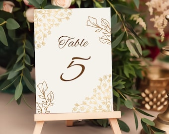 Wedding Table Numbers Gold Floral Pattern USA Table Number Template Wedding Table Number Canva Digital Template 2024