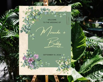 Wedding Welcome Sign Wedding Greenery Leaves Digital Canva Template Minimalist Welcome Sign Canva Template Download Set