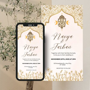 Elegante mandala Ganesha God hindoe bruiloft Indiase uitnodiging canva sjabloon digitale download bewaar deze datums trouwsuite afdrukbare uitnodigingen