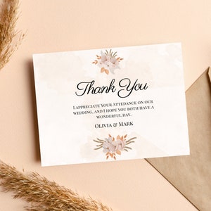Klassische Beige Blumenhochzeit Dankeskarten Vorlage Tabelle Digitale Notizkarten Canva Vorlage Hochzeitskarten Hochzeit Stationäre Reihe