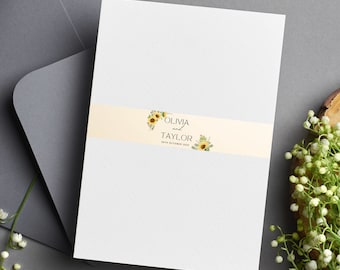 Belly Band for Wedding USA Sunflower Floral Belly Band Envelope Liner Template Download Canva Digital 2024