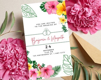 Digital Wedding Invitation Tropical Vibes USA Wedding Invitation Template Wedding Invitation Canva Digital Wedding Invitation 2024