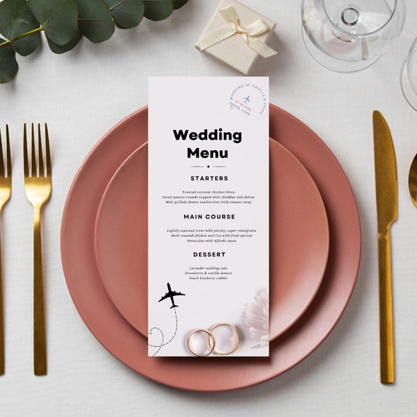 Wedding Dinner Menu for Wedding UK Passport Theme Modern Minimalist Wedding Menu Template 2024 Digital Wedding Menu Canva Template Suite