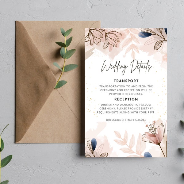 Wedding Details Card for Wedding Greenery and Gold Template Wedding Details Card Canva DIY Ideas