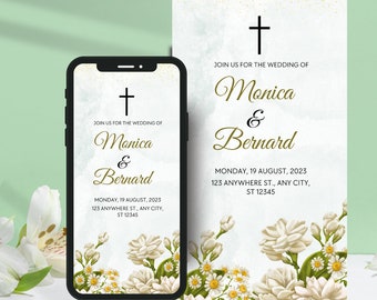 Christian Wedding Invitation UK White Minimalist Church Wedding Invitation Template 2024 Digital Canva Template Suite