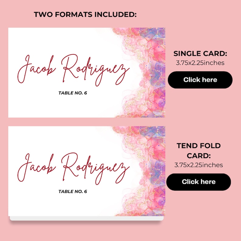 Place Names Card for Wedding Pink and Purple Watercolor Marble