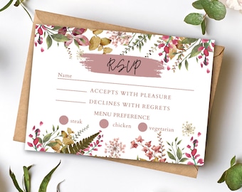 RSVP Card Template 2024 Elegant Watercolor Floral Rsvp Card for Wedding Minimalist Canva Template