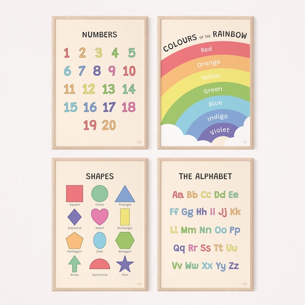Children's Educational Print Bundle | Nursery Wall Art | Playroom Decor | Kids’ Bedroom Prints