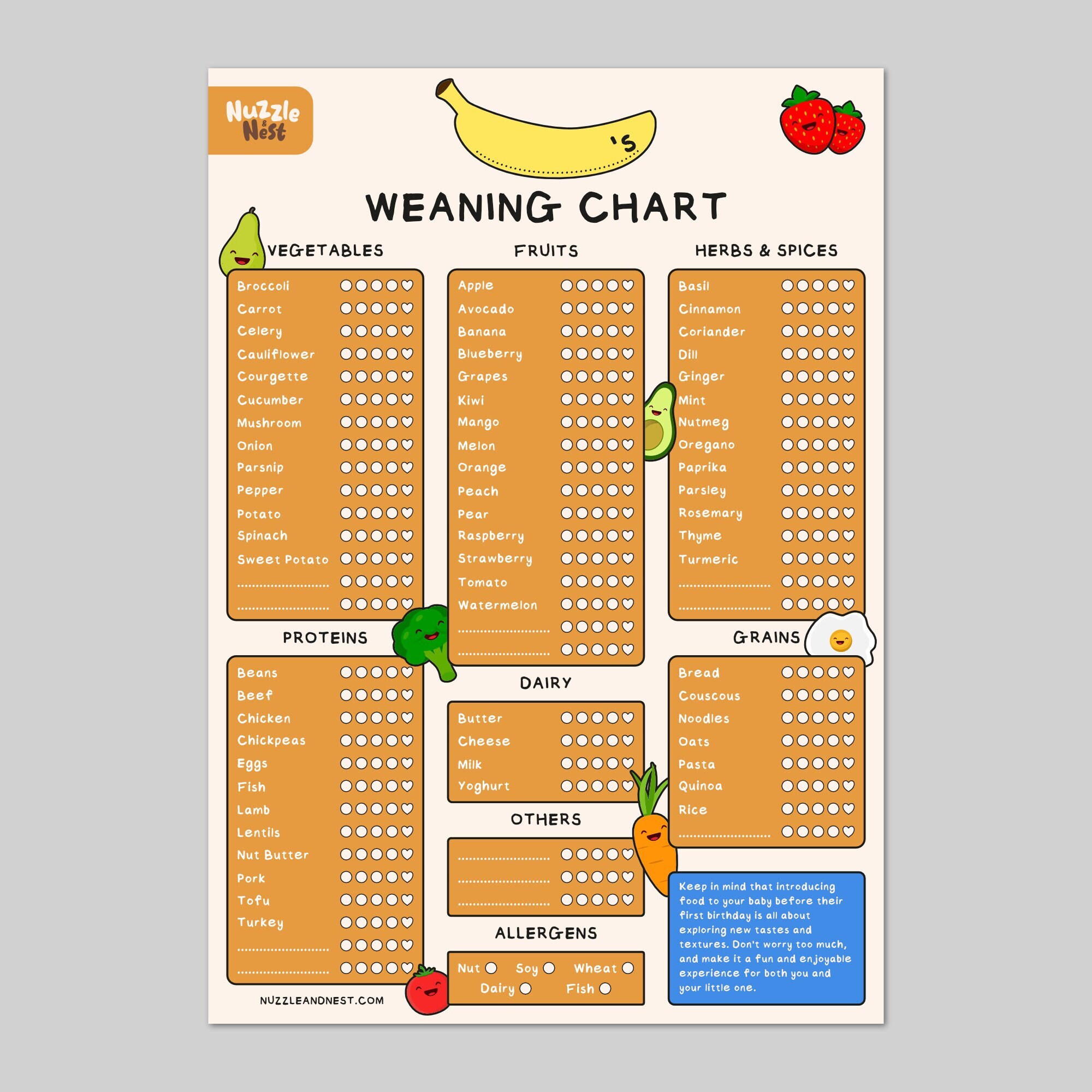 101 Food Checklist PDF Download for Baby Led Weaning From 101 Before One -   UK