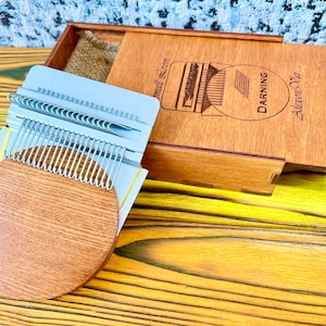 Darning loom 21 hooks in box, Speedweve darning, Weaving looms, Darning mini tool, Hand small loom, Darning kit, Handmade gift for grandma