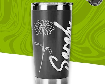 Personalized Birth Flower Travel Mug: Engraved Stainless Steel Insulated Mug