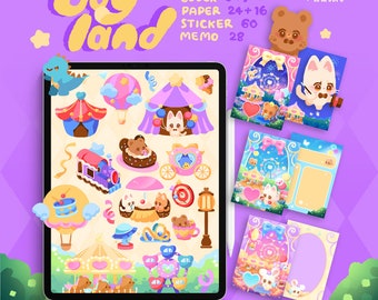 Joyland Digital Planner Stickers: Amusement Park Theme (PNG)