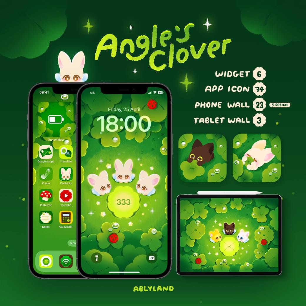 Lucky Clover Angel Number Phone Theme: App Icon & Wallpaper Pack