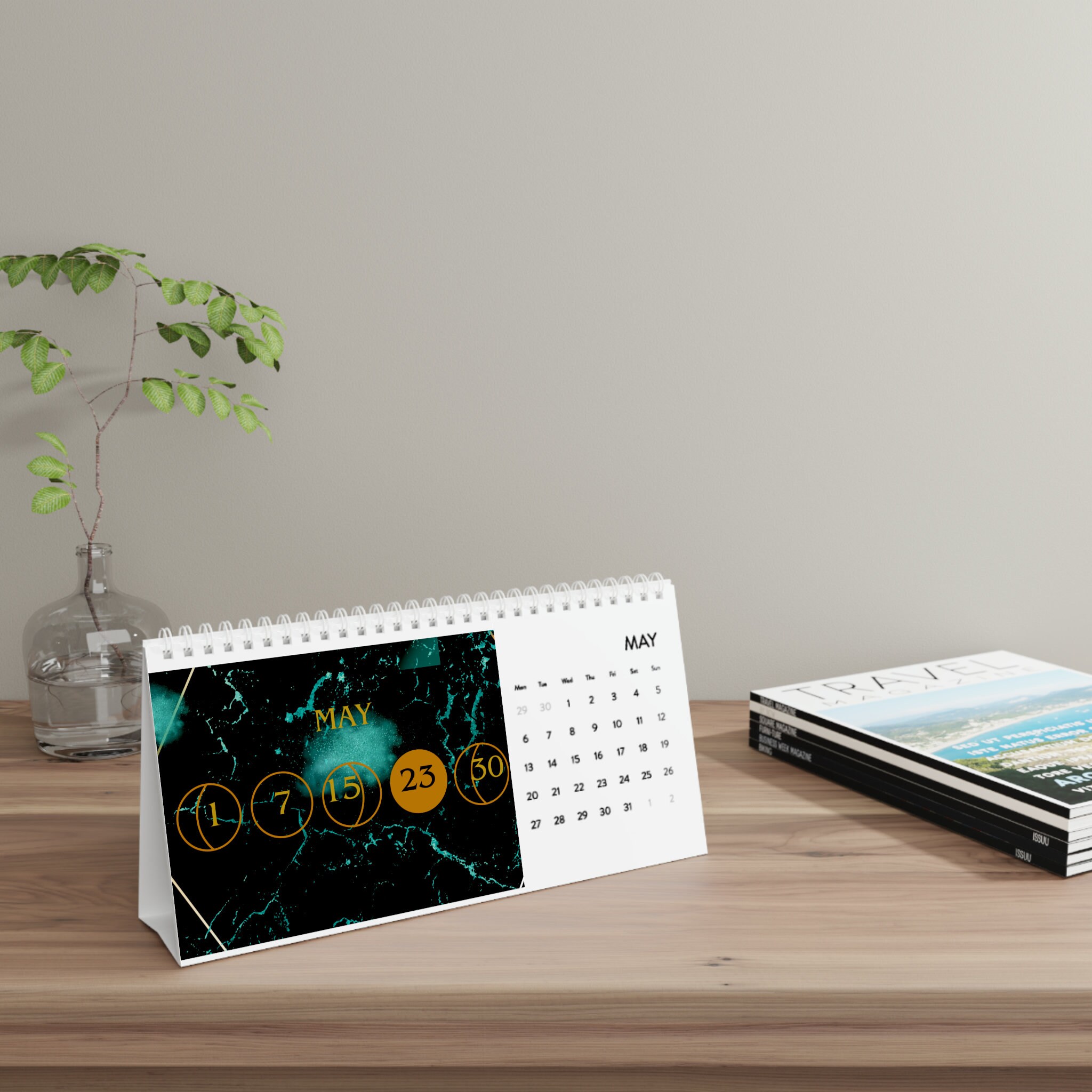 Minimalist Desk Calendar 2024 Grid With Lunar Moon Phases - Etsy