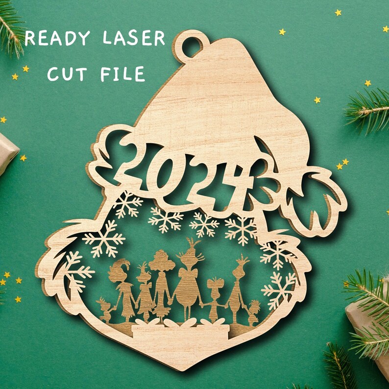 2024 Grinch Christmas Ornament, 2 Layers Laser Cut File Christmas