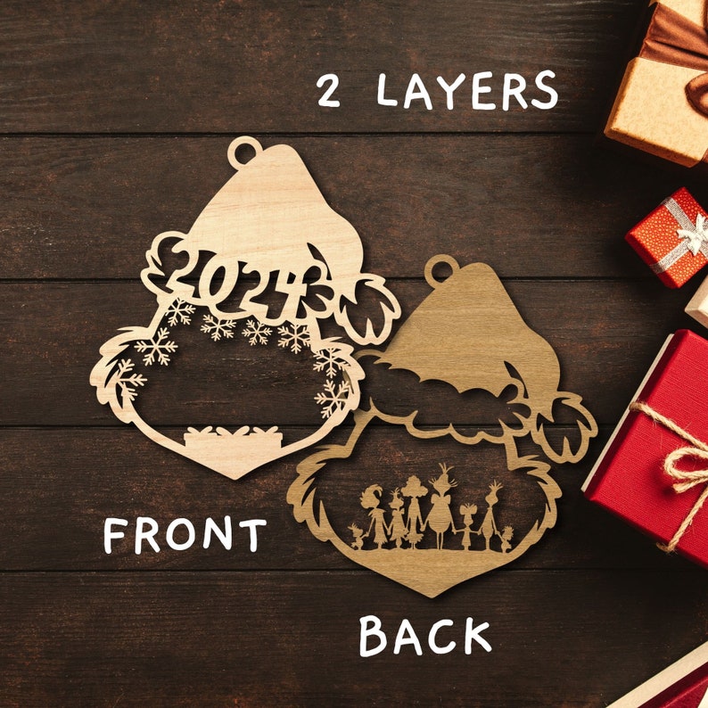 2024 Grinch Christmas Ornament, 2 Layers Laser Cut File Christmas