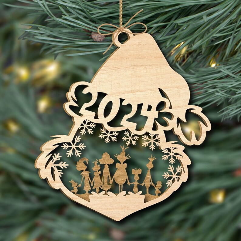 2024 Grinch Christmas Ornament, 2 Layers Laser Cut File Christmas