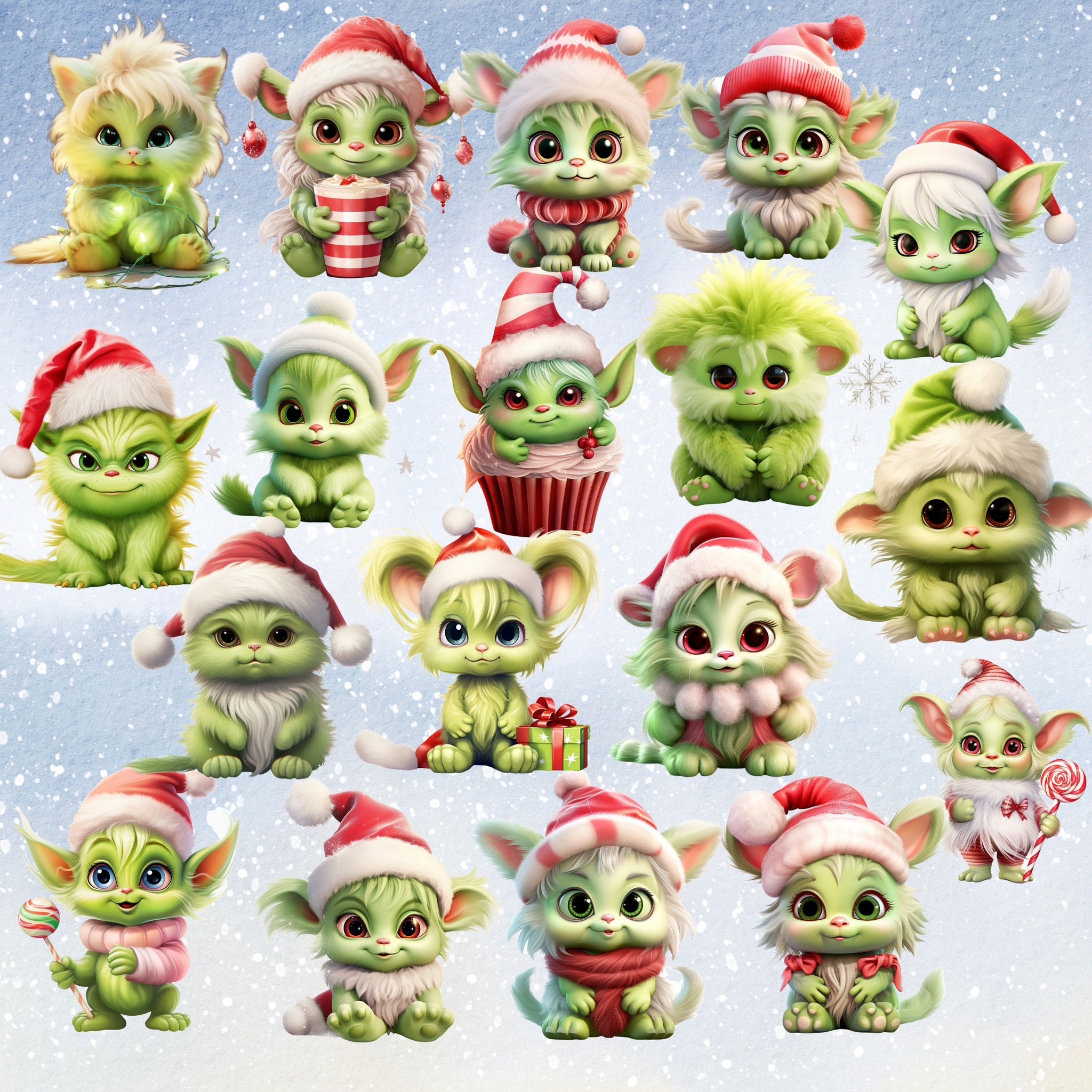 Baby Grinch Christmas Watercolor Clipart, Christmas Watercolor Clipart ...