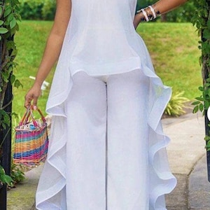 Chiffon top and pant, African attire, African fashion, women outfit, African wear, women clothing, women long top and trouser