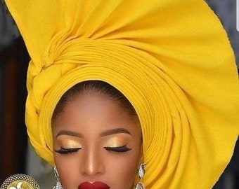Fascia Copricapo Africana ASO OKE Con Pietre - Turbante Già Confezionato, Viola, Per Matrimoni E Feste