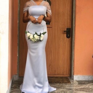 Simple white wedding dress, bridesmaids dresses, African clothing, women fashion, African designs, African print fashion, women clothing