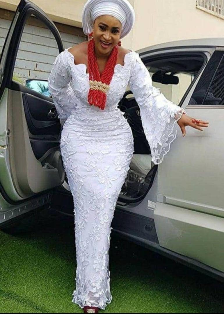White lace dress, African clothing, Elegant wears, women clothing, African fashion, African styles, Party dress, Wedding gown, lace fabric