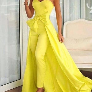 prom dress pants with train Detachable Skirt Detachable Train White Bridal Pantsuit With Train Bridal  Jumpsuit Detachable Train Pantsuit With Train