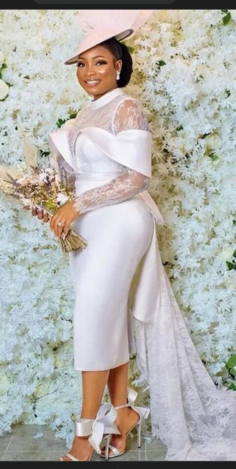 bride dress for civil wedding marriage | Beach long sleeve dress Colorful Wedding Dresses Customize Wave Details White Tea Length Wedding Dress