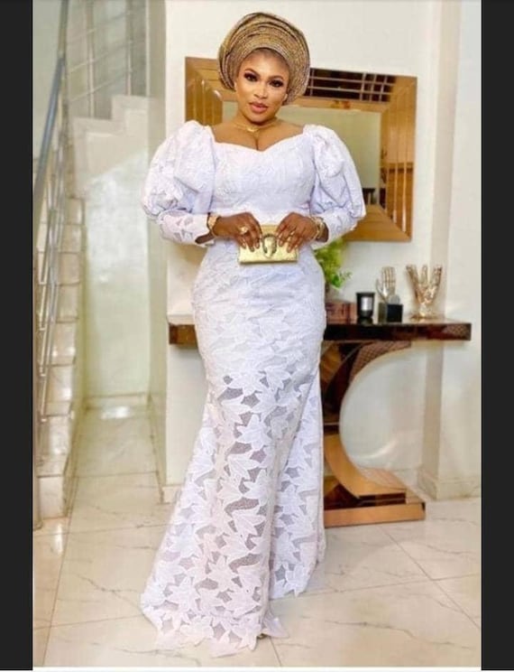 Robe Dentelle Blanche Tenue Nigeriane En Dentelle Lace Boubou En