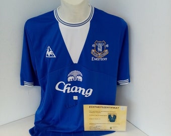 Everton jersey Phil Neville signed autograph football England Le Coq Sportif XL