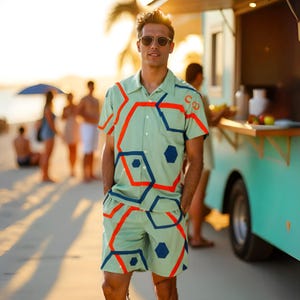 Ensemble pantalon bohème | Ensemble hawaïen en lin | Ensemble hawaïen en coton | Ensemble de vacances pour hommes | Tenue de plage pour hommes | Ensemble hawaïen coupe ample